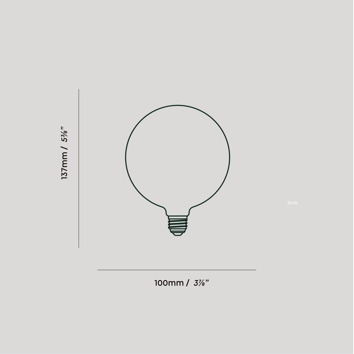 Dimension drawing of the Sphere III E26 Dim-to-Warm LED Bulb by Tala Lighting.
