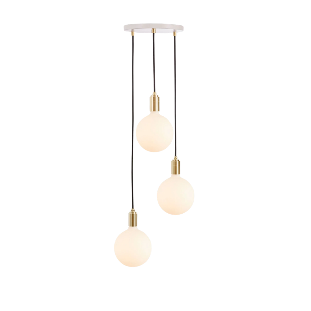 The Triple Pendant in Brass + Sphere IV with white canopy by Tala US.