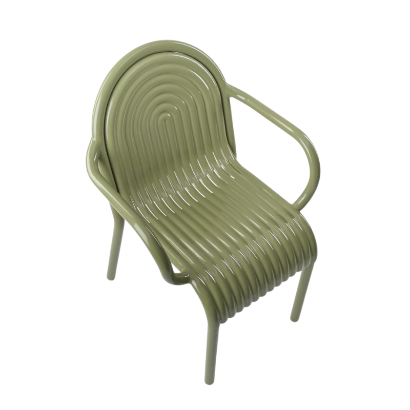 Top view of the Groove Arm Dining Chair in Moss by Tom Dixon.