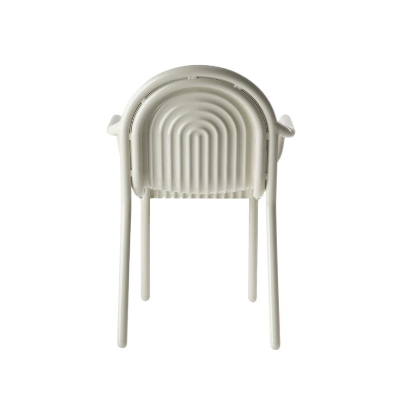 Rear view of the Groove Arm Dining Chair in Putty by Tom Dixon.