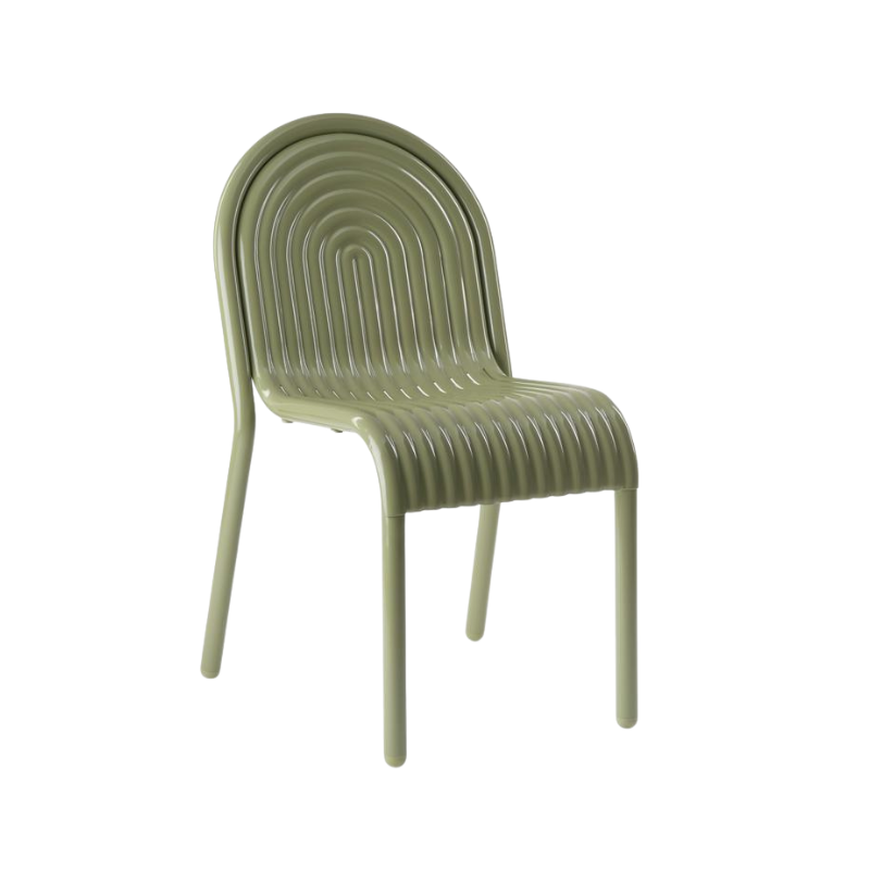 Outdoor Groove Side Dining Chair in Moss by Tom Dixon.