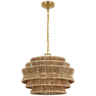 The Antigua Drum Chandelier from Visual Comfort & Co. small size in antique burnished brass and natural abaca.