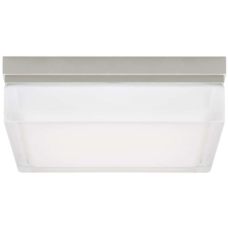 The large Boxie Flush Mount from Visual Comfort and Co in satin nickel.