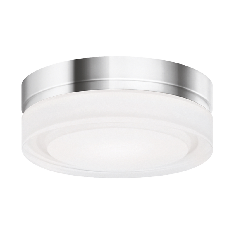 The small Cirque Flush Mount from Visual Comfort and Co in chrome.