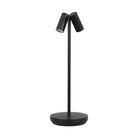The Doppia Accent Rechargeable Table Lamp from Visual Comfort & Co. in black, showing it's adjustability.