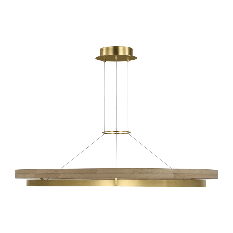 The Grace Chandelier from Visual Comfort and Co. with the Hand Rubbed Antique Brass and Natural Oak finish in 48 inch size.