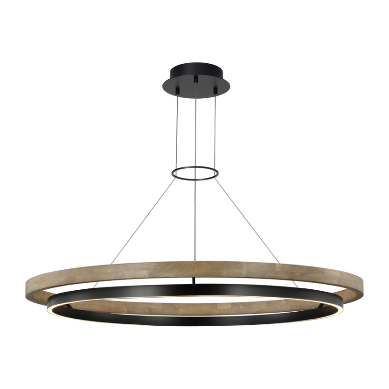 The Grace Chandelier by Sean Lavin is designed with two rings that illuminate this contemporary chandelier. A large outer ring provides organic texture while complemented by a decorative inner ring, housing gently diffused upward and downward LEDs.