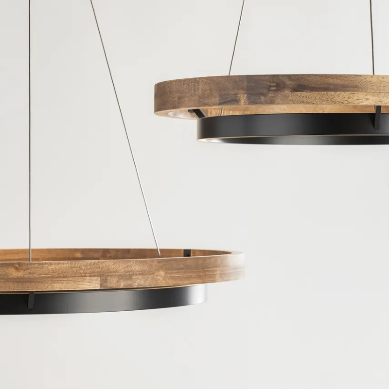 The Grace Chandelier by Sean Lavin is designed with two rings that illuminate this contemporary Visual Comfort & Cochandelier weathered oak different level family lifestyle.