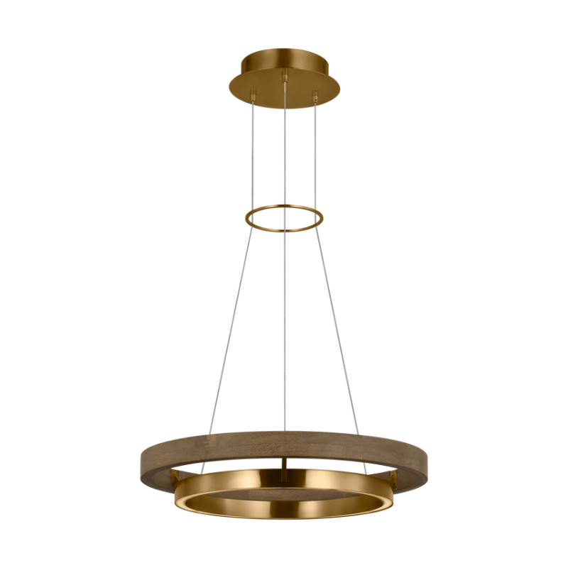 The Grace Chandelier by Sean Lavin is designed with two rings that illuminate this contemporary chandelier. A large outer ring provides organic texture while complemented by a decorative inner ring, housing gently diffused upward and downward LEDs.