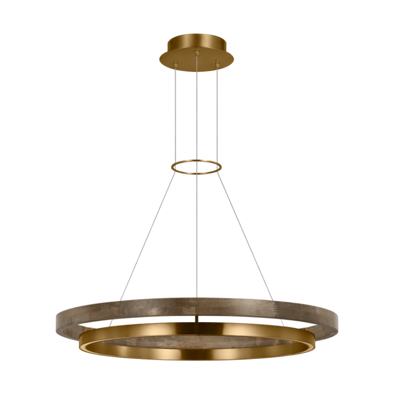 The Grace Chandelier by Sean Lavin is designed with two rings that illuminate this contemporary chandelier. A large outer ring provides organic texture while complemented by a decorative inner ring, housing gently diffused upward and downward LEDs.