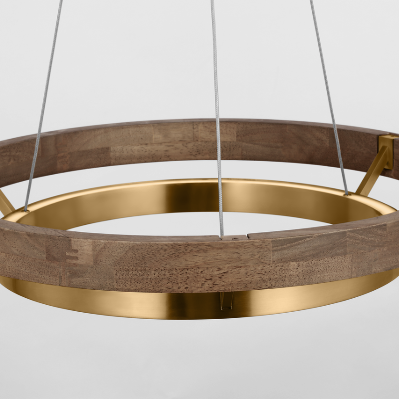 The Grace Chandelier by Sean Lavin is designed with two rings that illuminate this contemporary chandelier. A large outer ring provides organic texture while complemented by a decorative inner ring, housing gently diffused upward and downward LEDs.