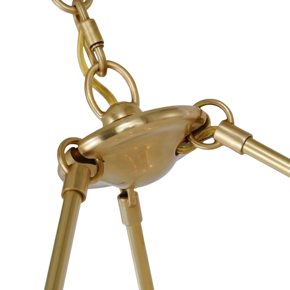 The bronze Mollino 40" Chandelier from Visual Comfort and Co highlighting the chain connection.