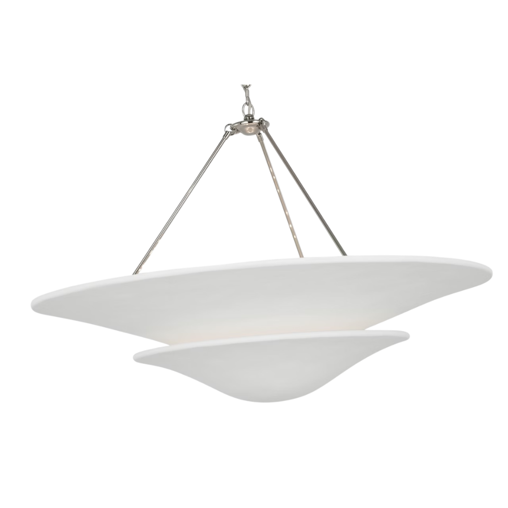 The polished nickel Mollino 40" Chandelier from Visual Comfort and Co at an angle.