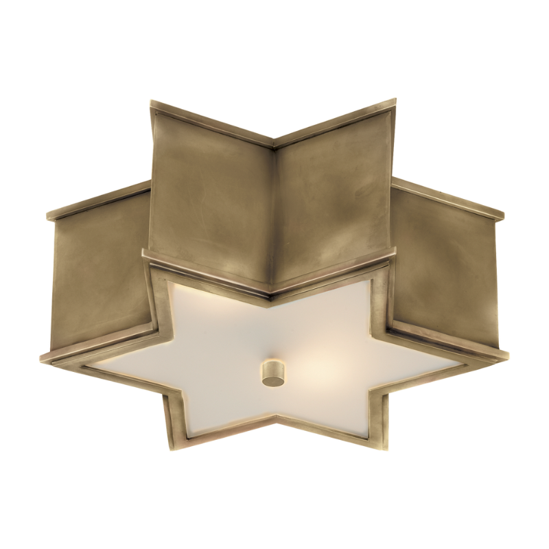 The small Sophia Flush Mount from Visual Comfort and Co in natural brass.