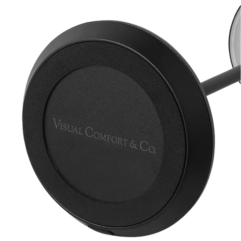 The Nevis Accent Rechargeable Table Lamp black from Visual Comfort Co with the base's bottom details.