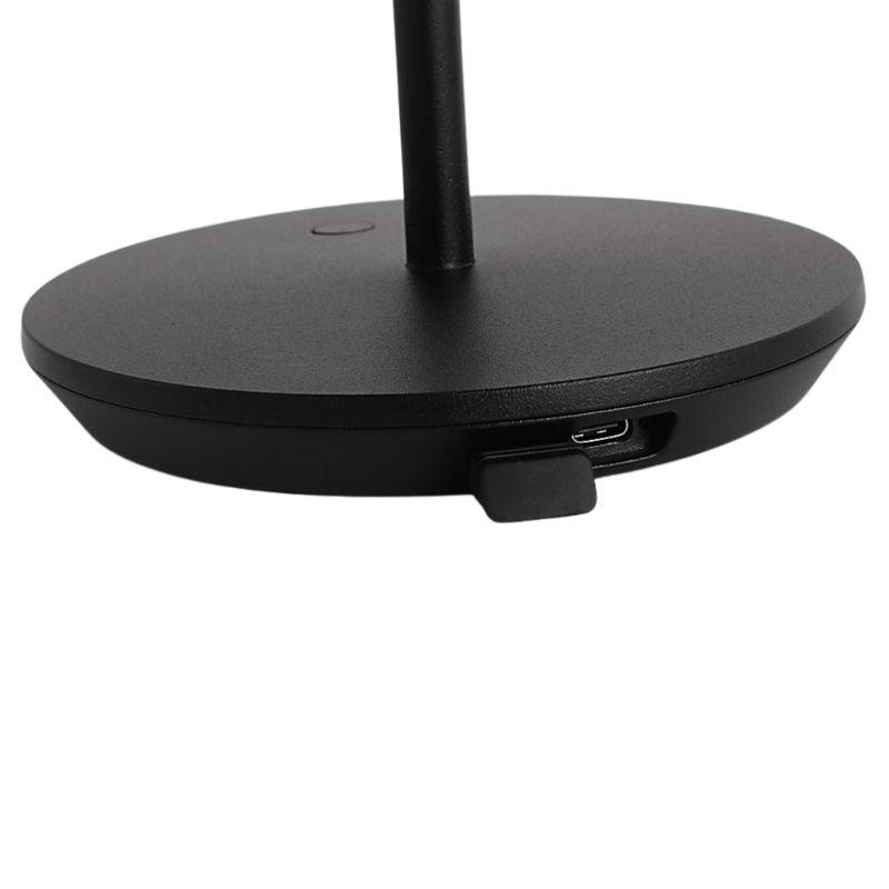 The Nevis Accent Rechargeable Table Lamp black from Visual Comfort Co with a close-up of the base.