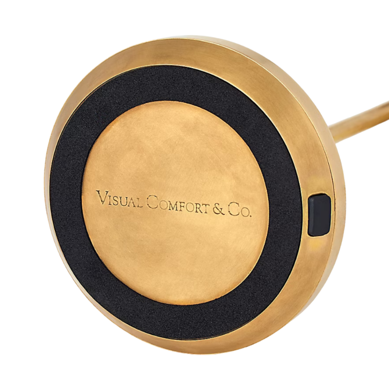 The Nevis Accent Rechargeable Table Lamp gold from Visual Comfort Co with the base's bottom details.