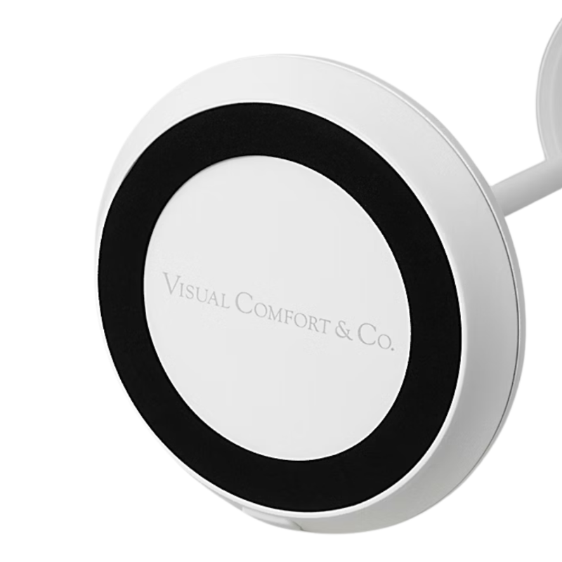 The Nevis Accent Rechargeable Table Lamp white from Visual Comfort Co with the base's bottom details.