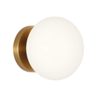 The Lune 1-Light Bath Sconce from Visual Comfort & Co in Burnished Brass from an angle.