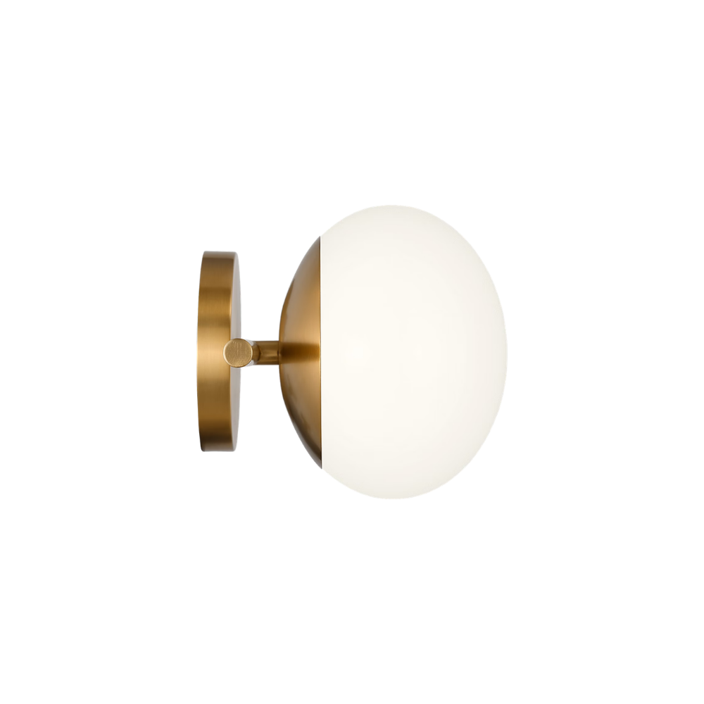 Profile view of the Lune 2-Light Bath Sconce by Visual Comfort & Co in Burnished Brass.