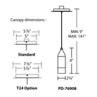 The dimensions of the Action Mini Pendant from WAC Lighting.