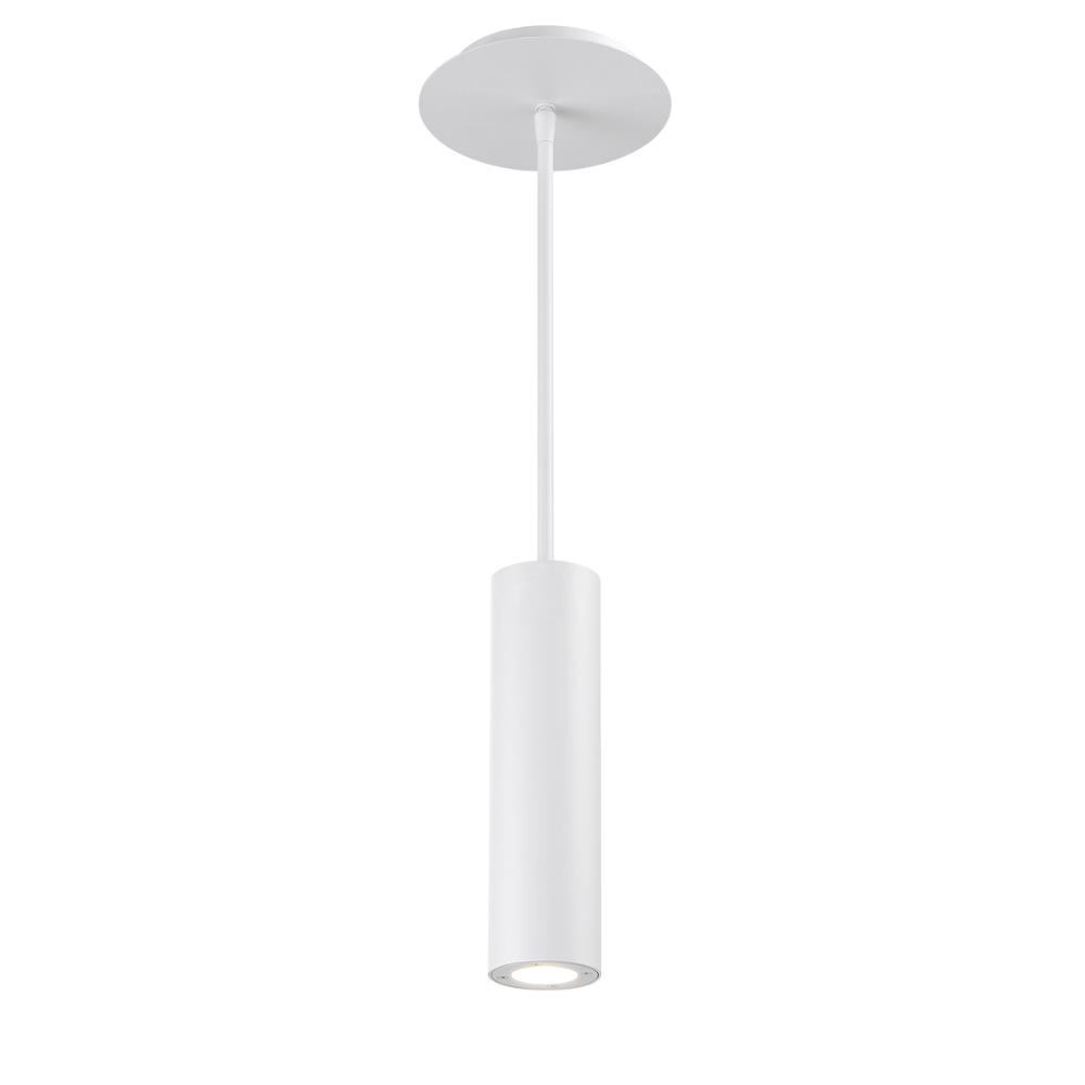 The white Caliber Mini Pendant from WAC Lighting.