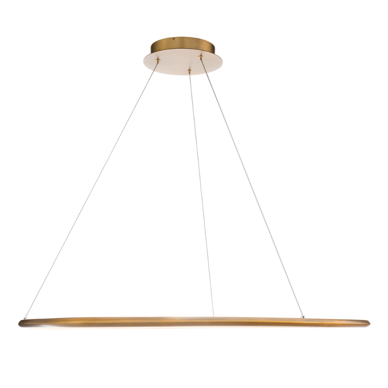 The 42-inch Oyster Color Select LED Pendant in Aged Brass by WAC Lighting from the side.