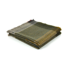 The Lismore Throw by Wallace & Sewell is woven from Shetland wool and features grass and chartreuse textured patterns, finished with a pale grey border.