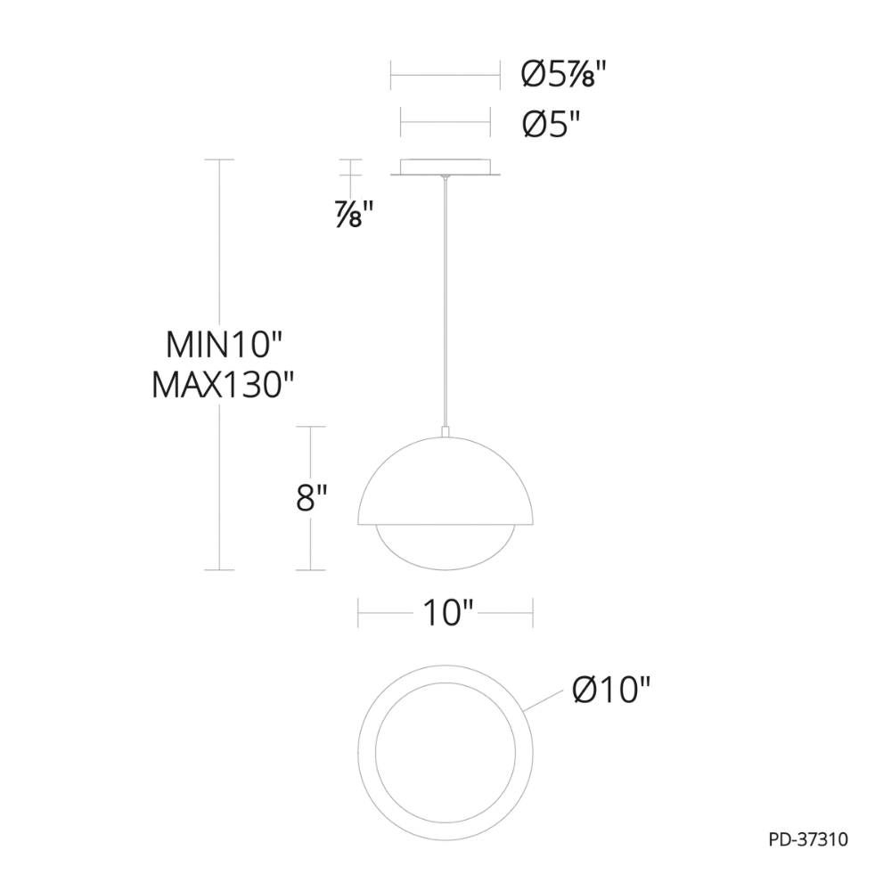The dimensions of the Dome Mini Pendant from WAC Lighting.