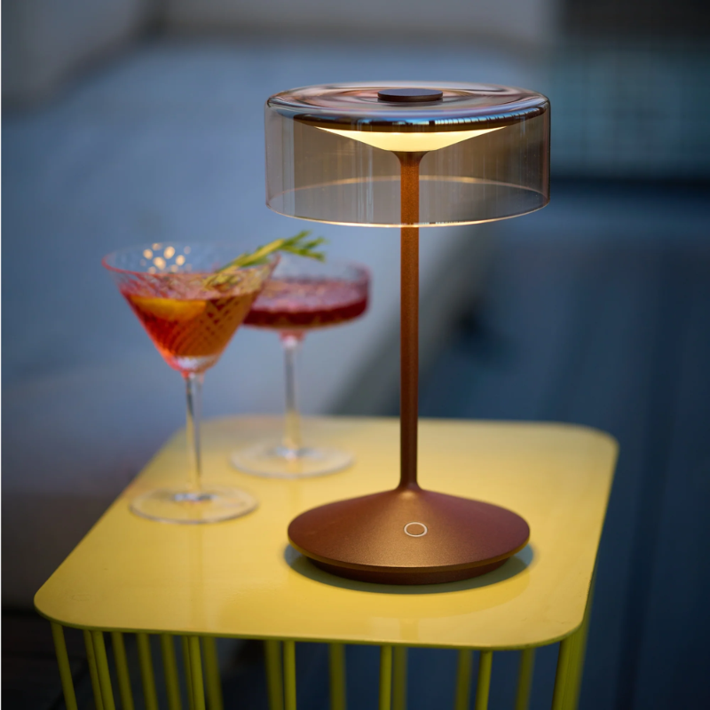 The rust with amber glass Crystal from Zafferano in a family area.