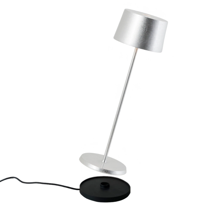 The silver leaf Olivia Pro cordless lamp from Zafferano, a portable lamp.