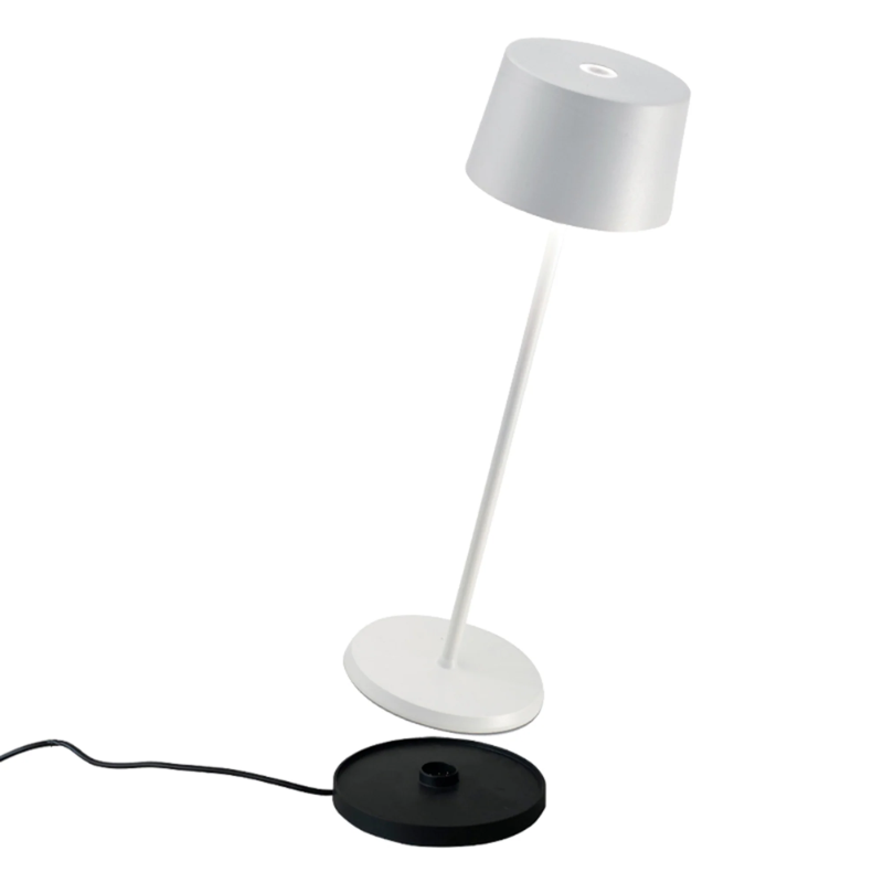The white Olivia Pro cordless lamp from Zafferano, a portable lamp.