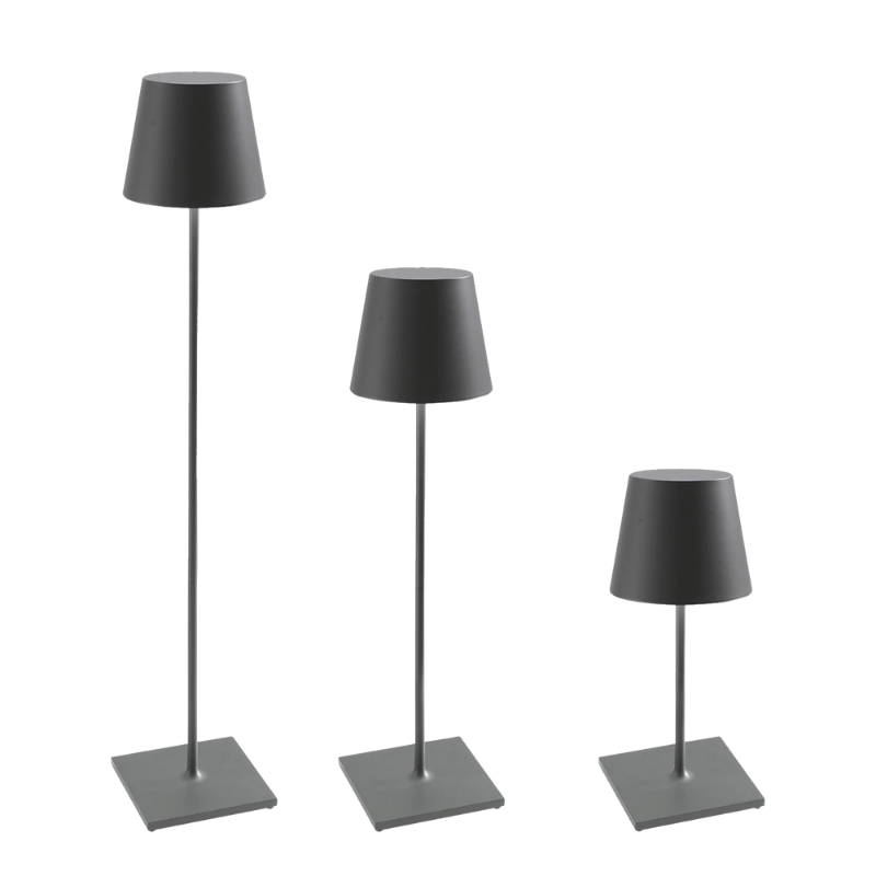 The dark gray Poldina Pro XXL Floor Lamp from Zafferano is in the different-sized collection.