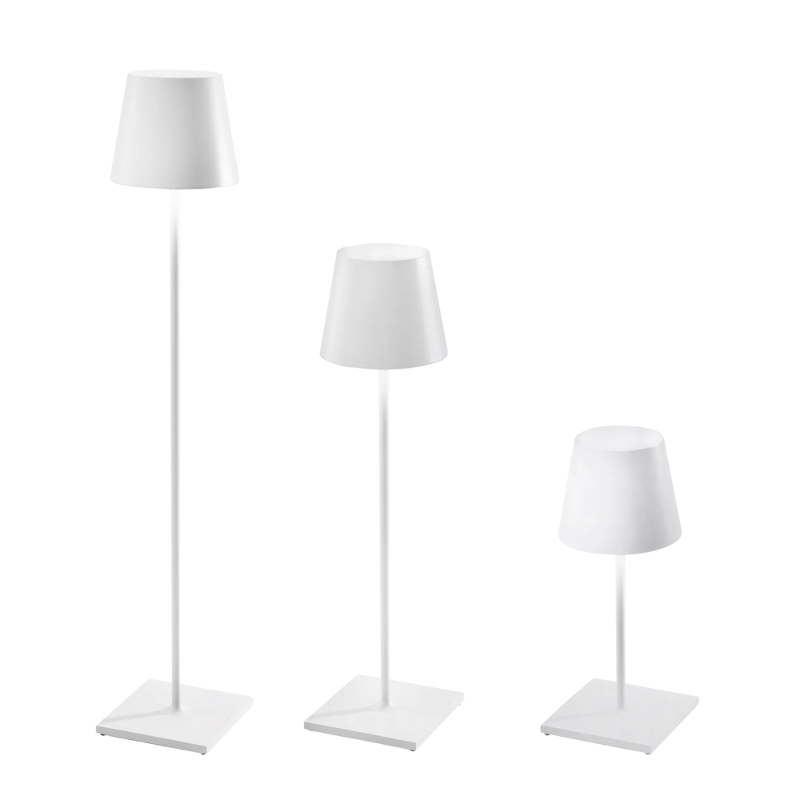 The white Poldina Pro XXL Floor Lamp from Zafferano is in the different-sized collection.