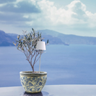 The white Poldina Pro Peg Magnetic from Zafferano in a plant pot in a lakeside lounge.