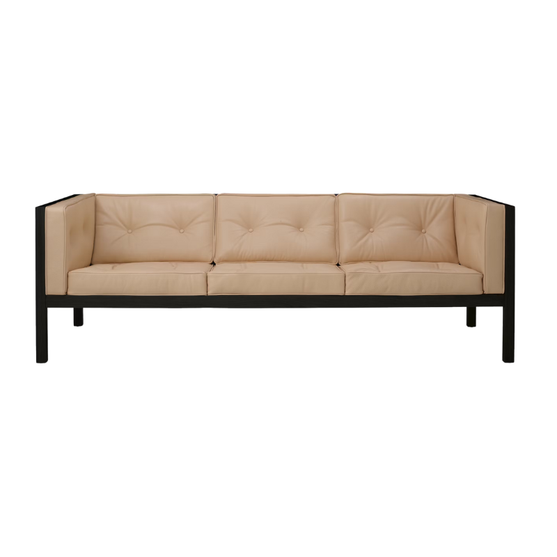 The 80 inch Cube Sofa from Herman Miller with the black stained oak frame and balsa prone leather.
