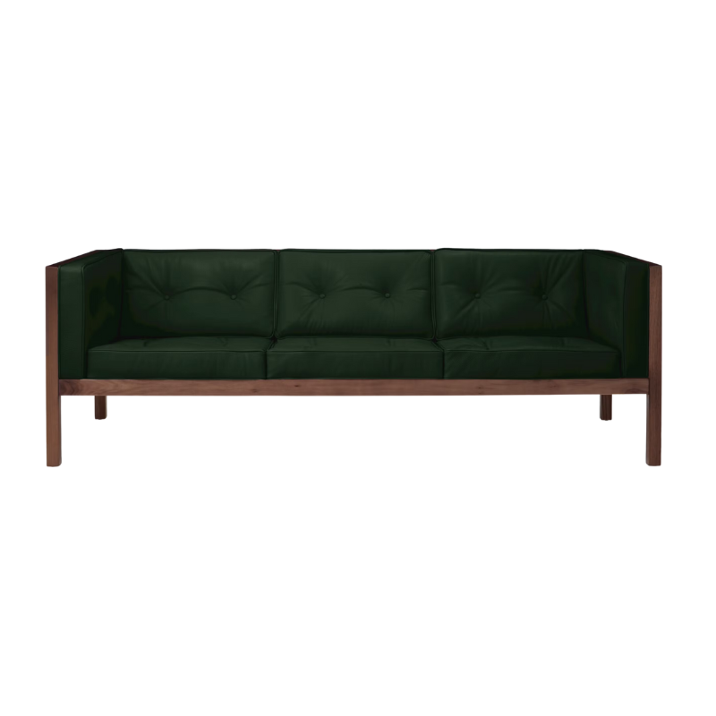 The 80 inch Cube Sofa from Herman Miller with the walnut frame and vine prone leather.