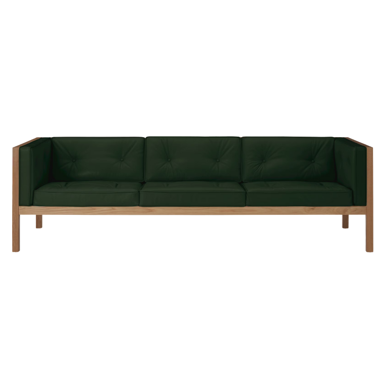 The 92 inch Cube Sofa from Herman Miller with the oak frame and vine prone leather.