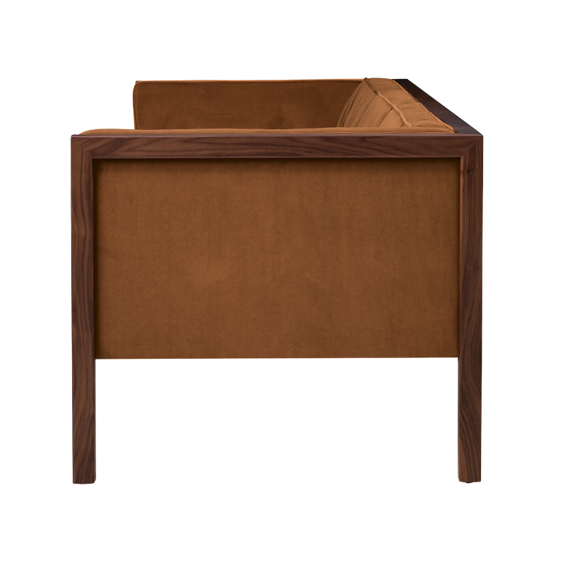 The Cube Sofa from Herman Miller from the side with the flaxseed tempo velvet upholstery.