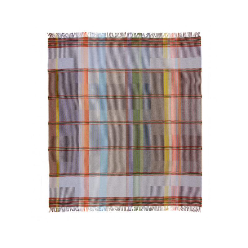 Woven in merino lambswool, Wallace & Sewell's Pinstripe throws combine bold-colored blocks with fine, detailed vertical stripes. This double-sided design also has a contrasting pixelated border and makes a stunning addition to a room.