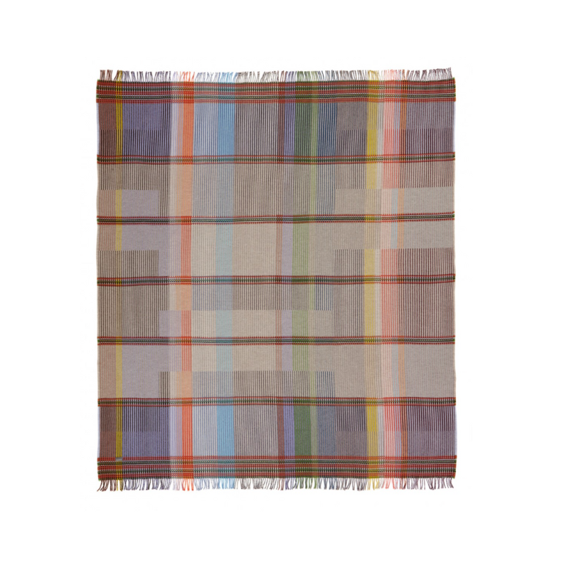 Woven in merino lambswool, Wallace & Sewell's Pinstripe throws combine bold-colored blocks with fine, detailed vertical stripes. This double-sided design also has a contrasting pixelated border and makes a stunning addition to a room.