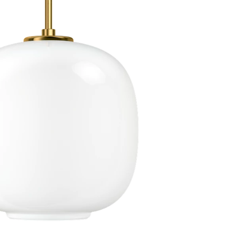 Originally designed in the 1940s by Vilhelm Lauritzen for a project in Copenhagen, the Louis Poulsen VL45 Radiohus Pendant is everything we love about modern design. The lantern shape is smooth and crisply rendered from three layers of hand-blown glass, casting a glowing light from its center that is both functional and beautiful to witness. The glass is topped with a Brushed Brass tube, adding a nice metallic accent to the warmth of the opal glass.