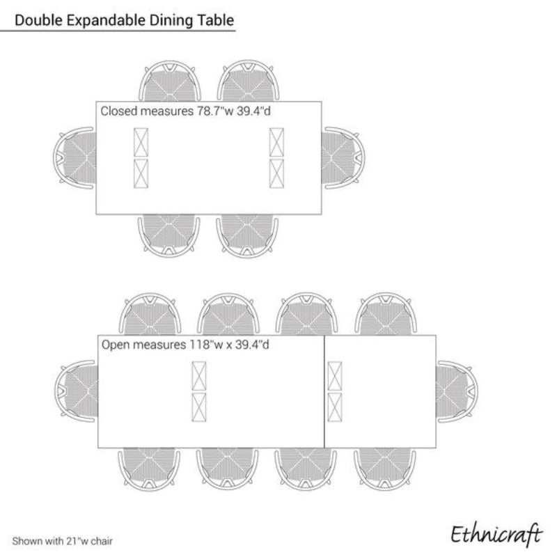The Double Expandable Dining Table by Ethnicraft is a successful combination of pure lines and a solid robust look. Designed to compliment utilitarianism and clean lines, the Double Expandable Dining Table is easily expandable to accommodate whatever your entertainment needs may be. 
