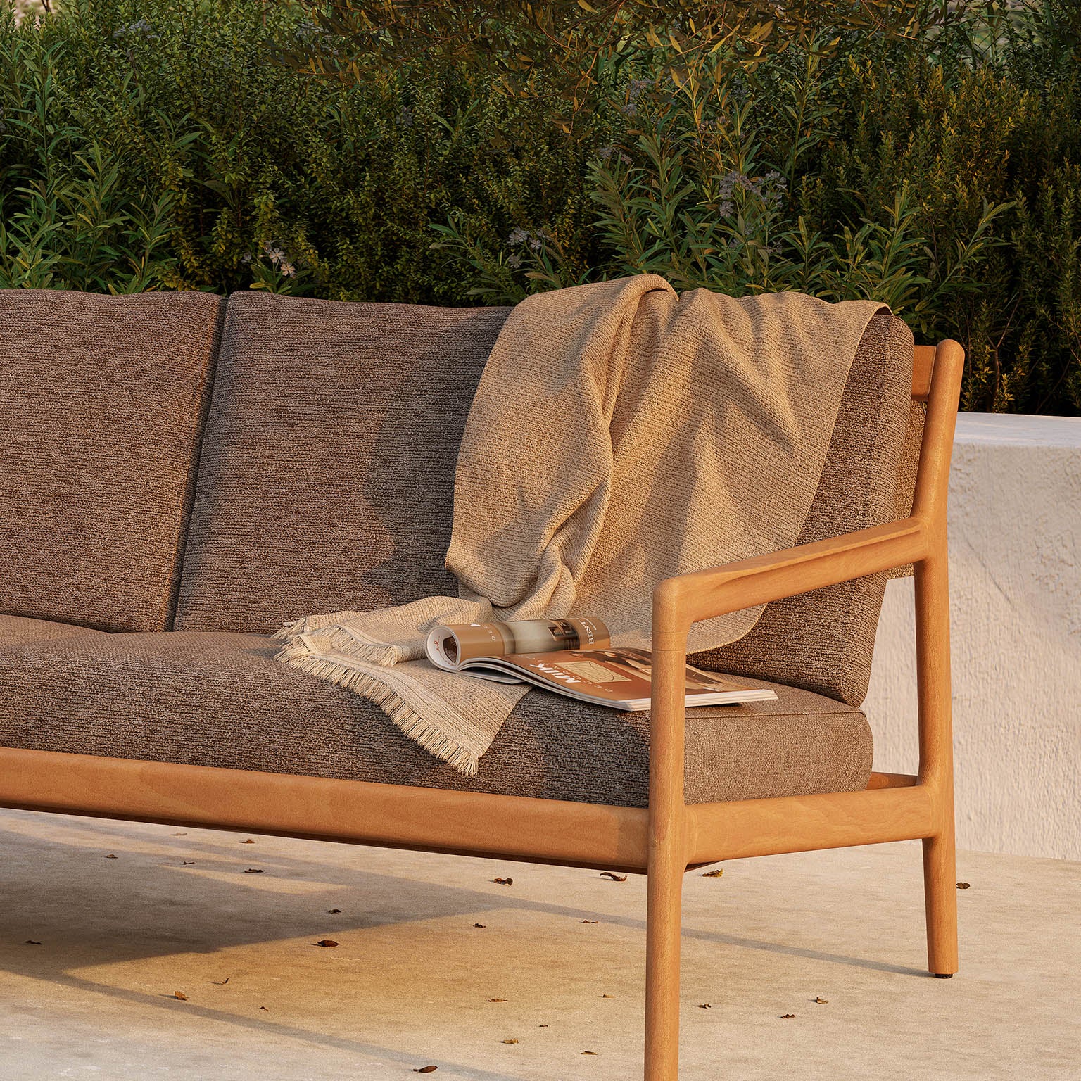 Beautiful from every angle, luxuriant shapes and curves form the basis of the Jack sofa collection from Ethnicraft. Featuring upholstery woven in Belgium, every detail has been meticulously crafted to ensure comfort and elegance when enjoying the outdoors. Apart of Ethnicraft's first outdoor collection. Designed by Jacques Deneef.