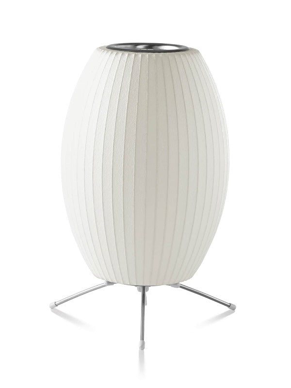 The Nelson Cigar Tripod Lamp, an elongated shade set on a steel tripod base, emits a warm, diffused light. The timeless Nelson Bubble Lamps, originally designed in 1952, complement contemporary interiors as easily and beautifully as they do mid-century homes.