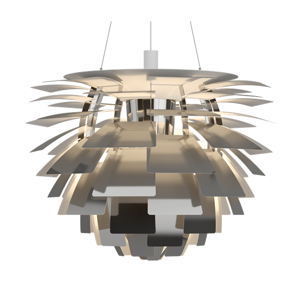 The PH Artichoke fixture provides 100% glare-free light. The 72 precisely positioned leaves form 12 unique rows of six leaves each. They illuminate the fixture as well as emitting diffused light with a unique pattern. The fixture provides decorative and comfortable lighting. For the energy saving LED variant, the quality of light and atmosphere surrounding the product is kept at the highest level.