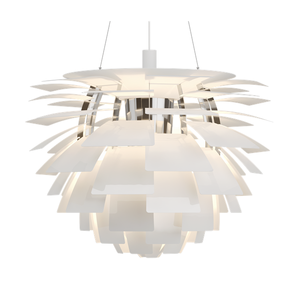 The PH Artichoke fixture provides 100% glare-free light. The 72 precisely positioned leaves form 12 unique rows of six leaves each. They illuminate the fixture as well as emitting diffused light with a unique pattern. The fixture provides decorative and comfortable lighting. For the energy saving LED variant, the quality of light and atmosphere surrounding the product is kept at the highest level.