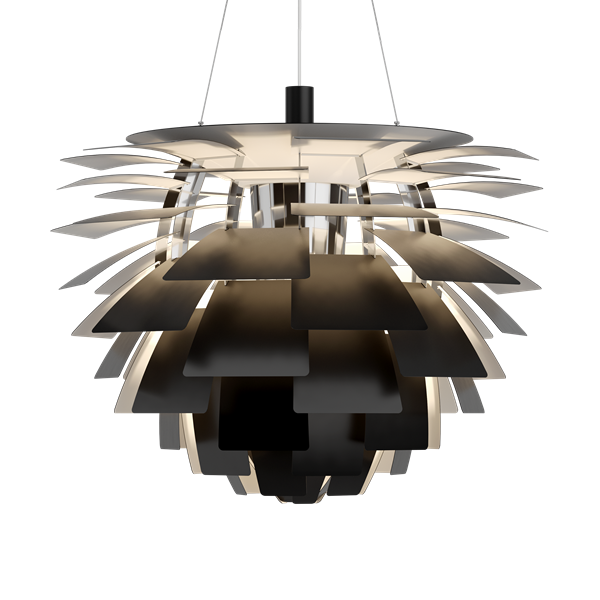 The PH Artichoke fixture provides 100% glare-free light. The 72 precisely positioned leaves form 12 unique rows of six leaves each. They illuminate the fixture as well as emitting diffused light with a unique pattern. The fixture provides decorative and comfortable lighting. For the energy saving LED variant, the quality of light and atmosphere surrounding the product is kept at the highest level.