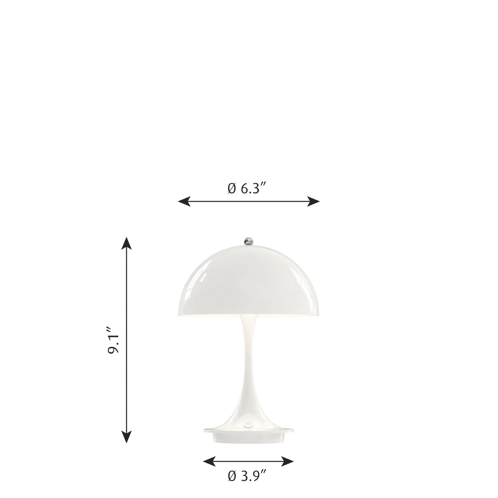 The versatile Panthella Portable by Louis Poulsen is the smallest edition of Verner Panton’s popular Table lamp from 1971. This scaled-down version of the original Panthella Table lamp can be used anywhere as it does not depend on a power supply.