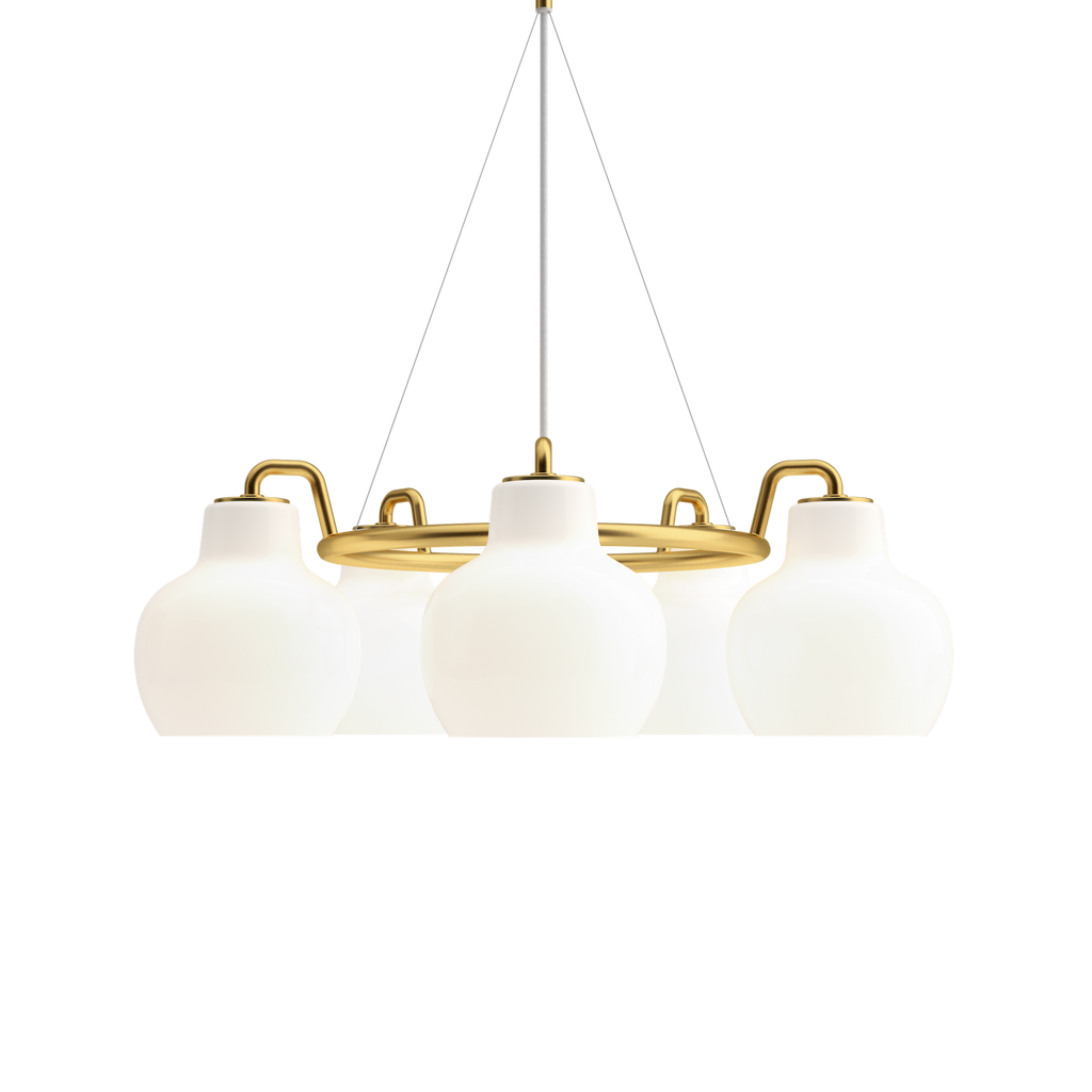 The VL Ring Crown pendant chandelier by Louis Poulsen emits light directed primarily downwards.‎ The opal glass provides a comfortable and uniform illumination of the area around the fixture.